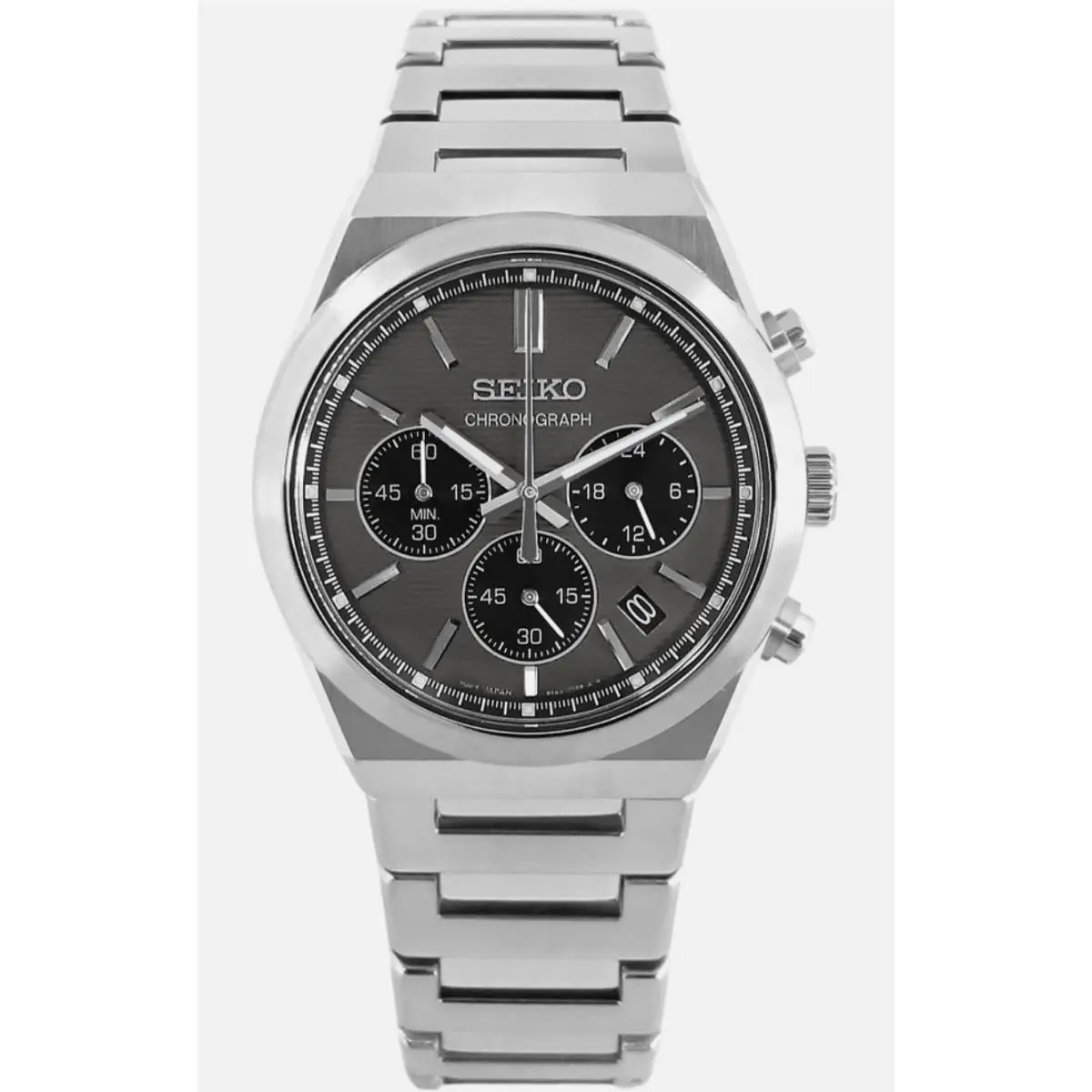 Seiko SSB455 Grey Sapphire Quartz Silver Chronograph Analog Watch Japan