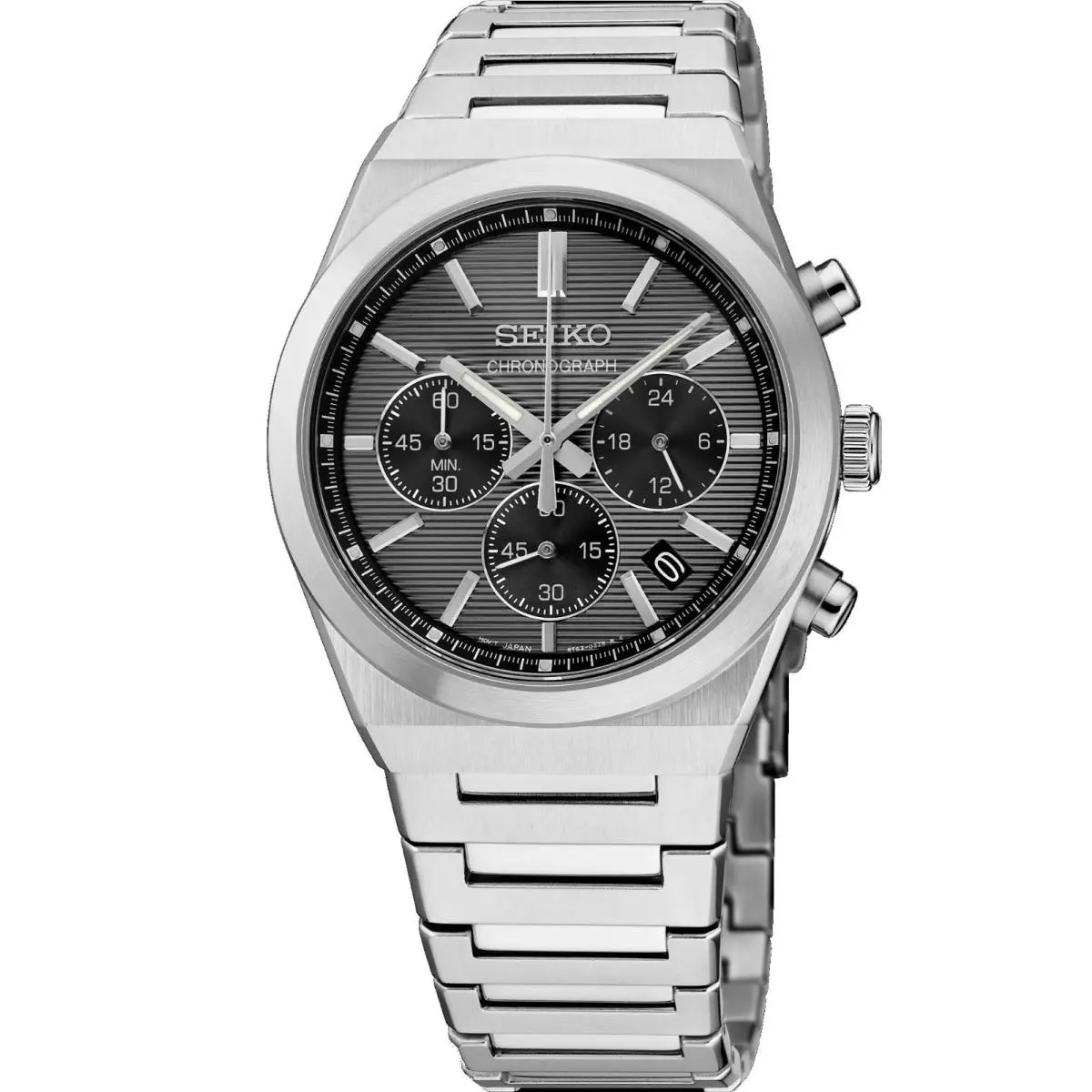 SSB455 Men`s Essentials Stainless Steel Gray Dial Chronograph Date Watch by Seiko