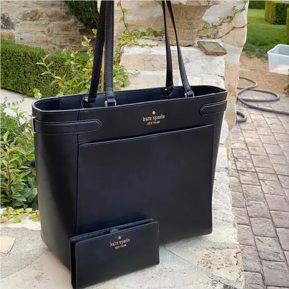 Staci Laptop 3 Compartment Black Leather Handbag/wallet Options handbag+wallet by Kate Spade