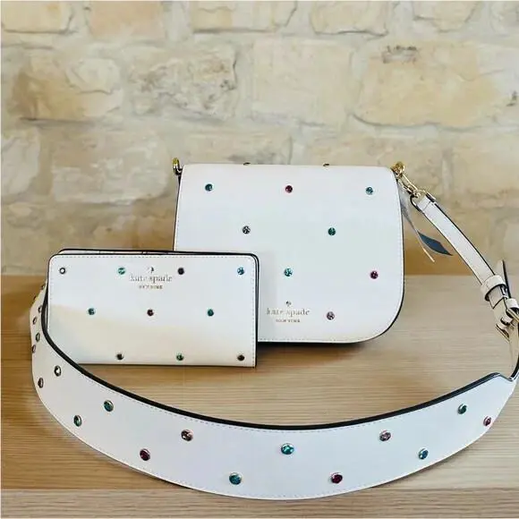 Madison Meringue Studded Saddle Crossbody Leather Bag/wallet Option Handbag+Wallet by Kate Spade
