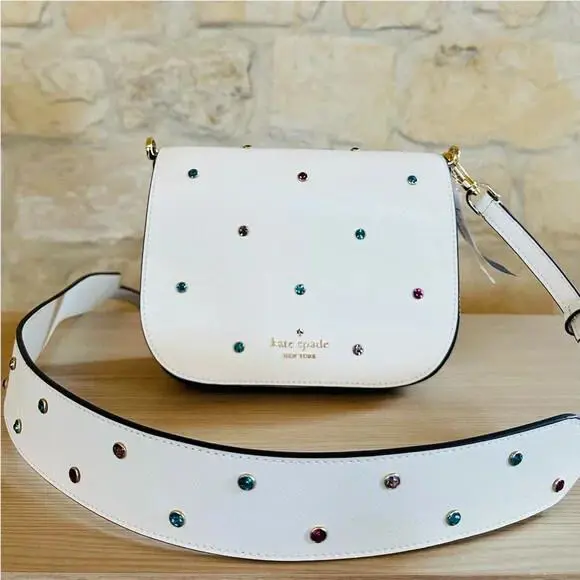 Madison Meringue Studded Saddle Crossbody Leather Bag/wallet Option Handbag by Kate Spade