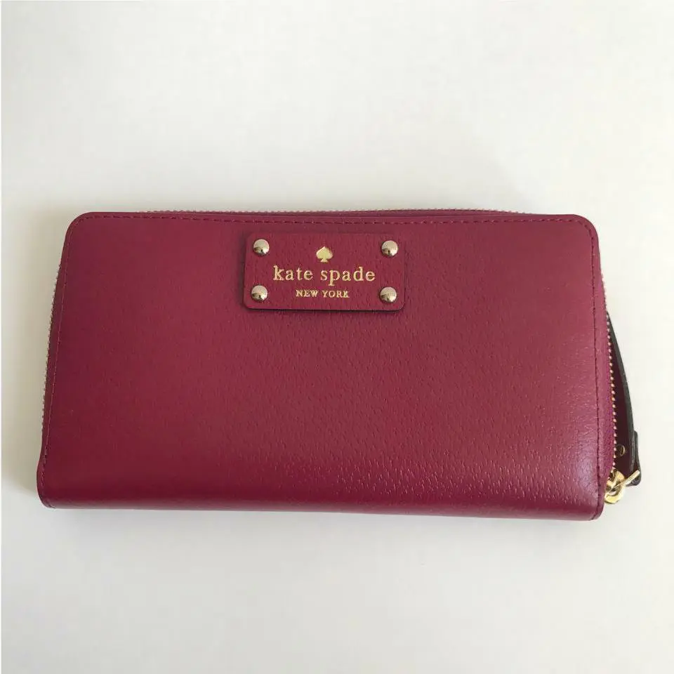Newbury Lane Gold Zip Around Leather Wallet Multi Color WLRU1153 - Red plum by Kate Spade