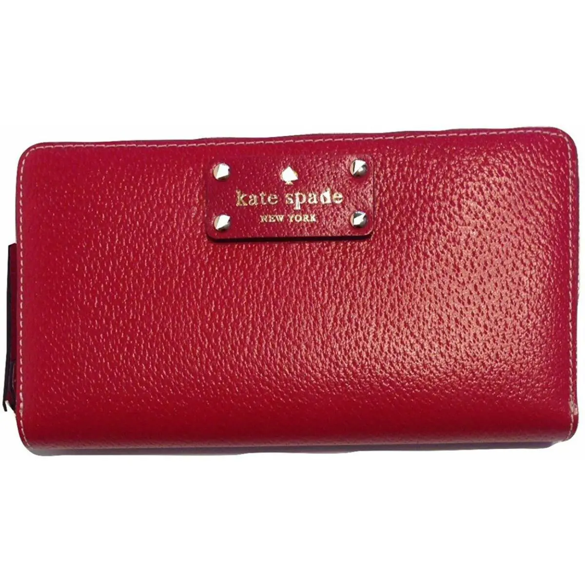 Newbury Lane Gold Zip Around Leather Wallet Multi Color WLRU1153 - Pillboxred by Kate Spade