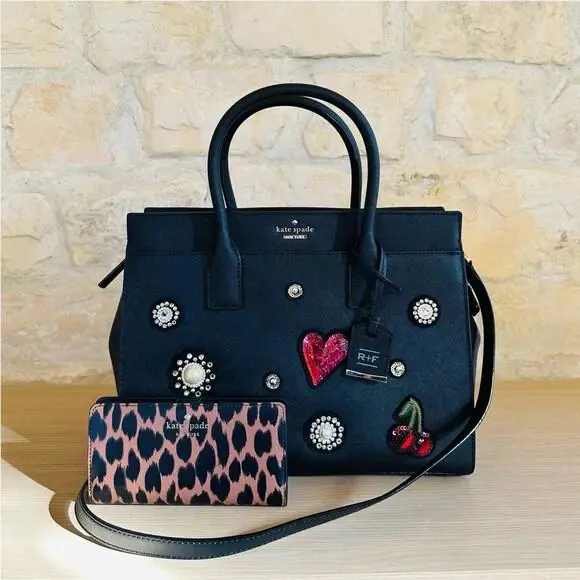 Black Rodan Fields Project Floral Candace Satchel Bag/wallet Option Handbag+Wallet by Kate Spade