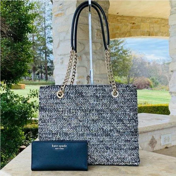 Tweed New York Natalia Quilted Chain Handle Tote/wallet Options handbag+wallet by Kate Spade