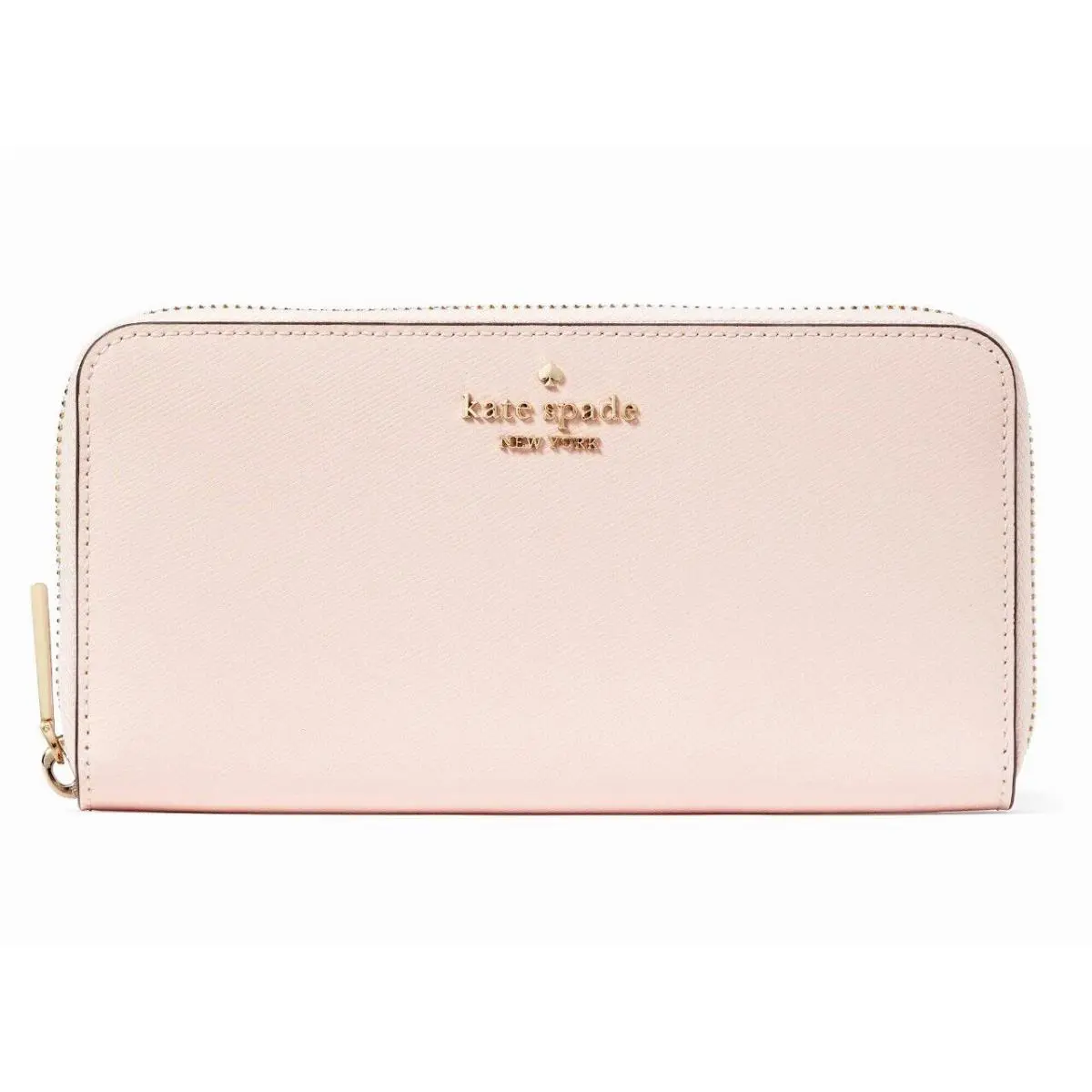 New Kate Spade Large Continental Wallet Leather Saffiano Pvc Conch Pink Zip
