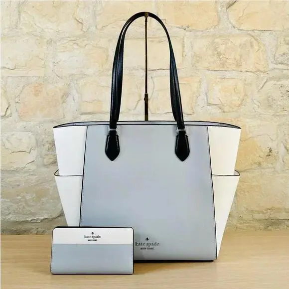 Kate Spade New York Madison Tote Shoulder Bag In Platinum Gray/ Wallet Option