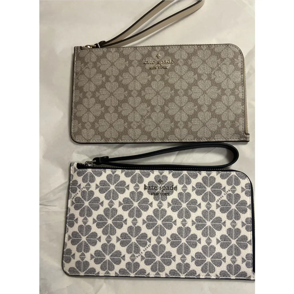 Kate Spade Spade Flower Medium L-zip Wristlet Navy Blue Beige Multi Bnwts