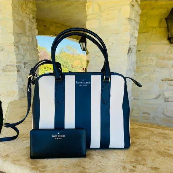 Darcy Pond Stripe Large Satchel Shoulder/wallet Options handbag+wallet by Kate Spade