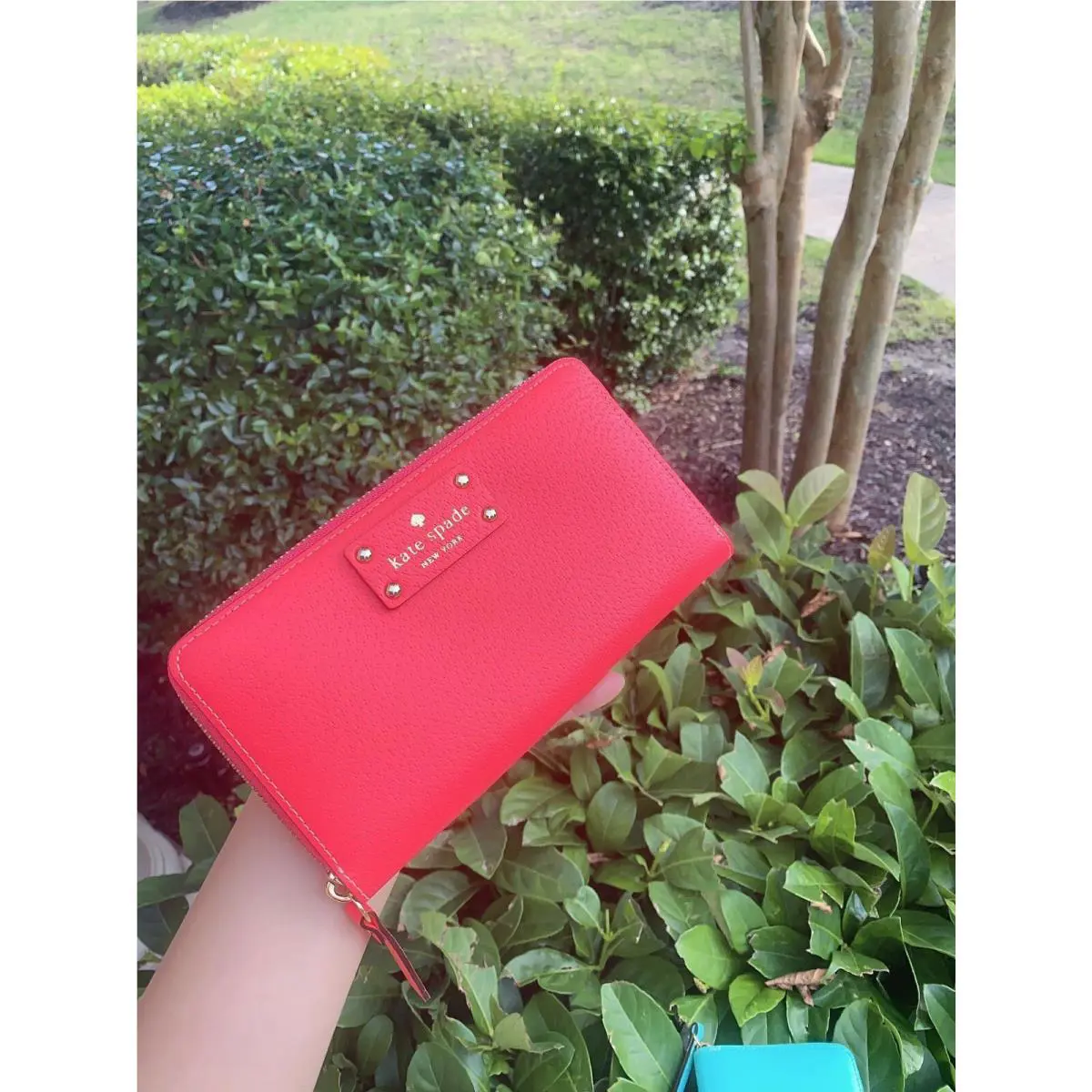 Newbury Lane Zip Around Leather Wallet Multi Color WLRU1153 Hotrose by Kate Spade