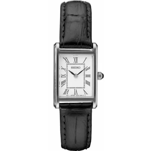 Seiko Women`s Essentials White Dial Black Leather Band Watch SWR053-SWR107
