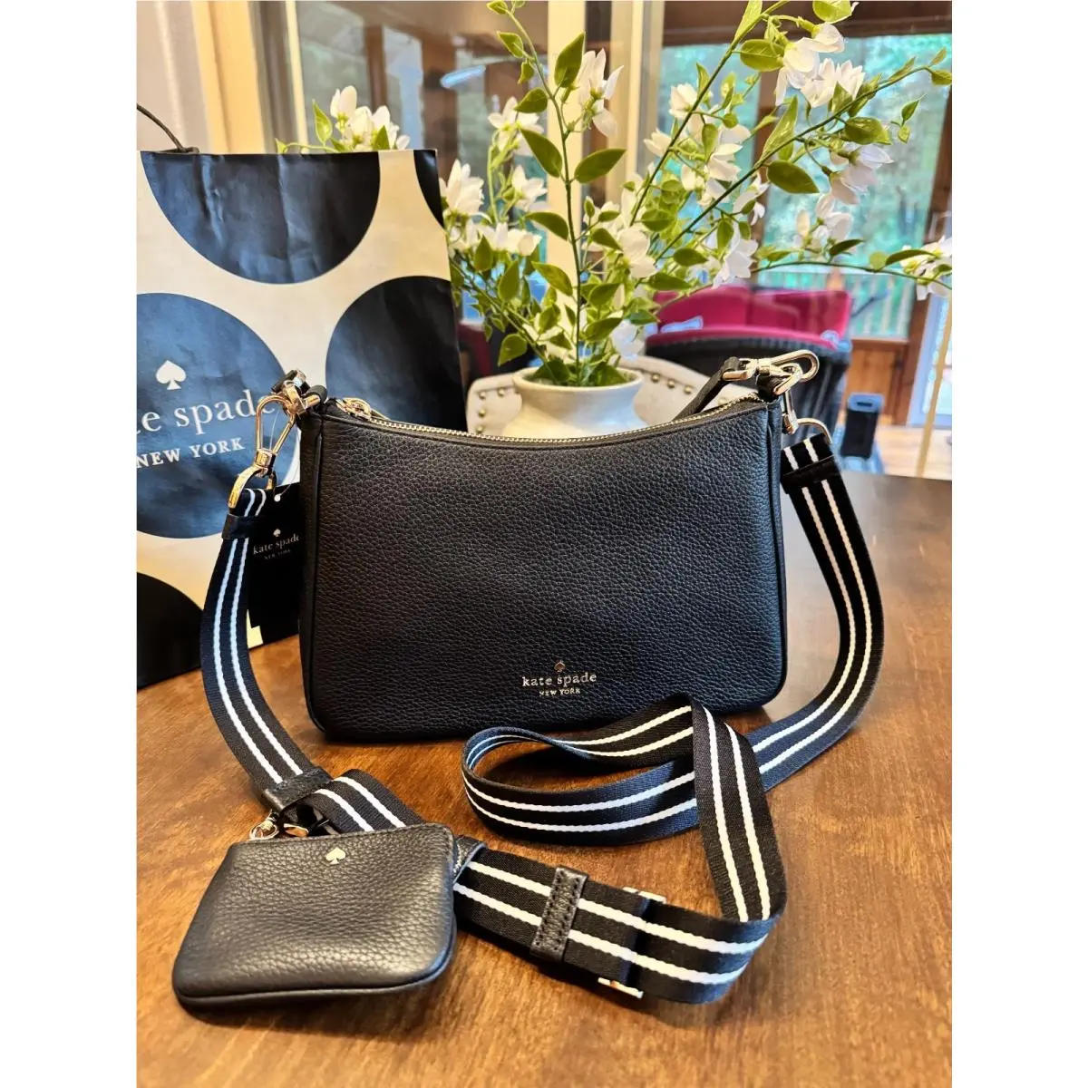 Rosie Shoulder Crossbody Bag Pebbled Leather Purse - Black KF086 by Kate Spade