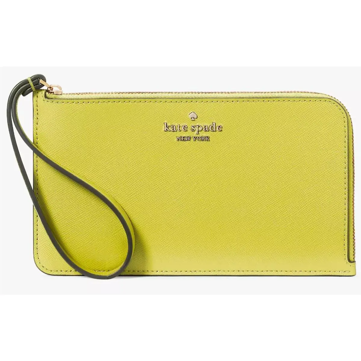 Kate Spade Lucy Yellowish Green Leather Medium L-zip Wristlet KD546 Wallet F