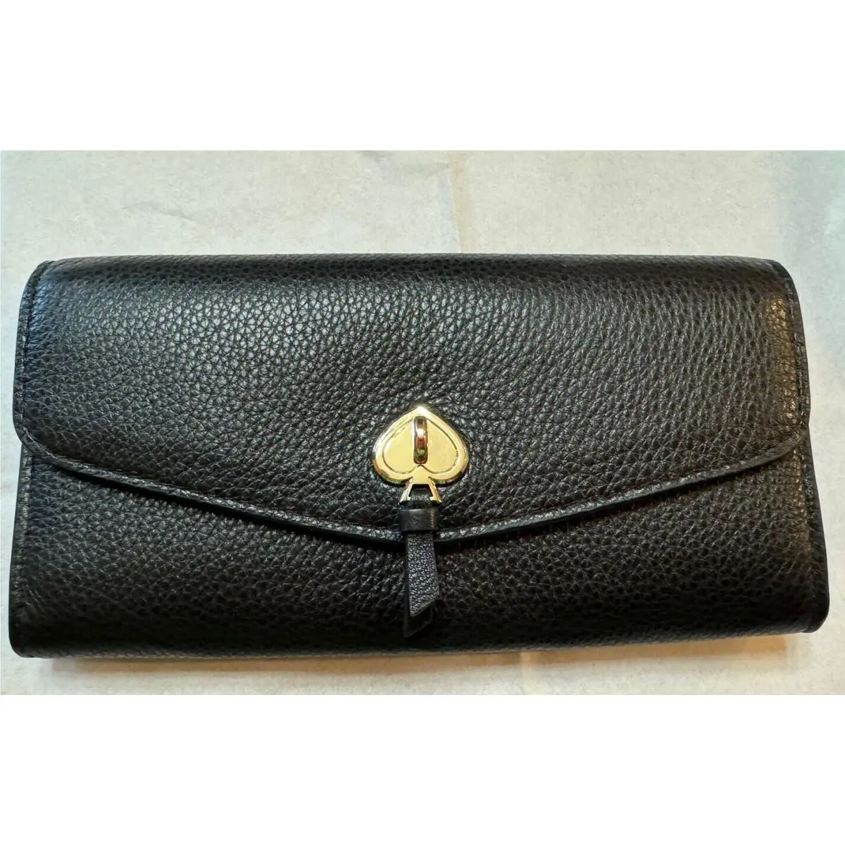 Kate Spade Marti Large Slim Pebbled Leather Flap Wallet Black K6402 Blk 001