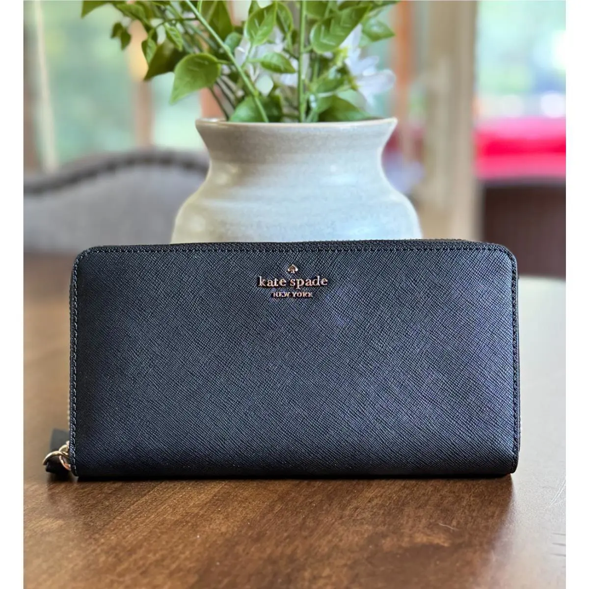 New Kate Spade Laurel Way Neda Large Leather Zip Around Wallet WLRU2669 Black - Black