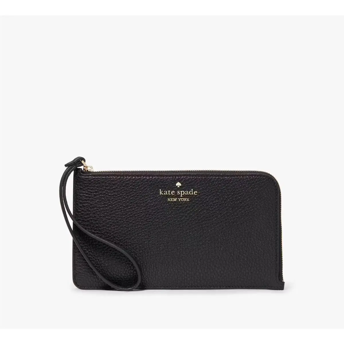 New Kate Spade Lucy Medium L-zip Leather Wristlet Clutch Purse in Black