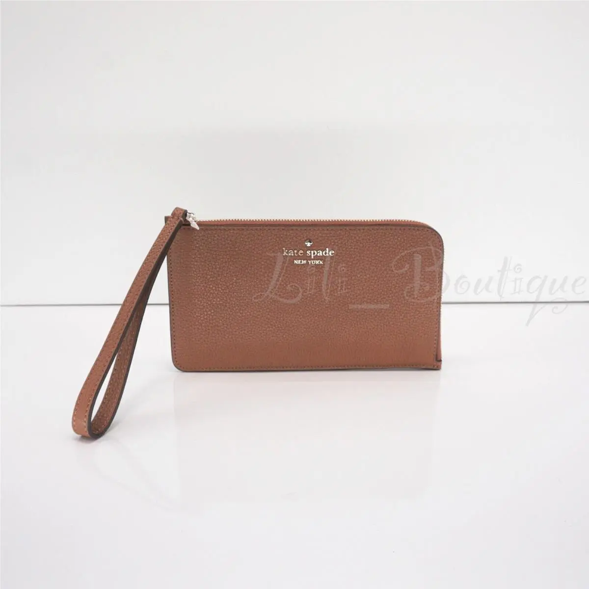 KE574 Lucy Medium L-zip Wristlet Pebble Leather Warm Ginger Brown by Kate Spade
