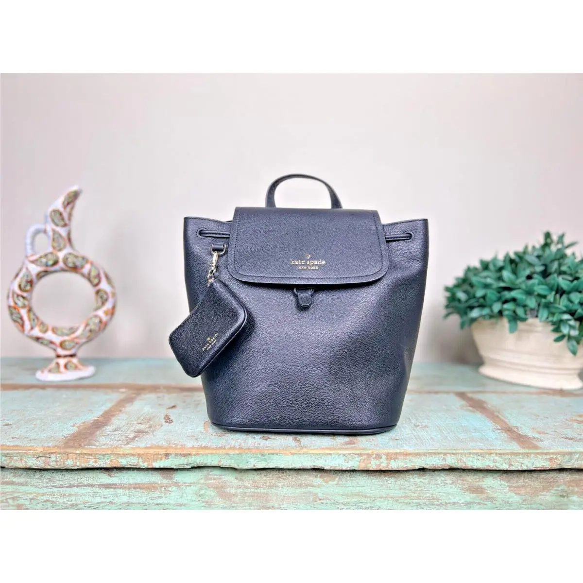 Kate Spade New York Rosie Flap Backpack Black Pebbled Leather