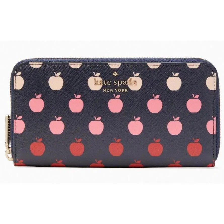 Large Continental Wallet Black Red Apple Print K8296 Retail by Kate Spade