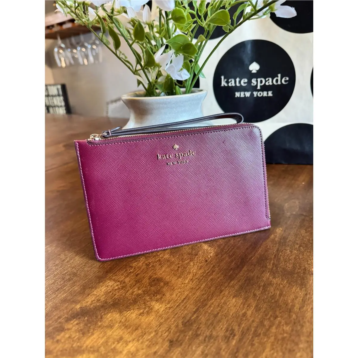 Kate Spade Staci Medium L Zip Wristlet Clutch Wallet - WLR00134 Deep Berry