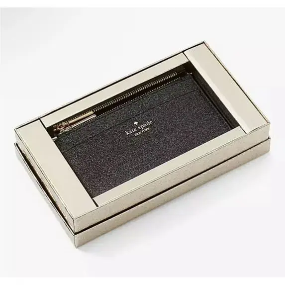 Kate Spade Woman`s Glimmer Boxed Large Slim Cardholder Shimmy Black Glitter