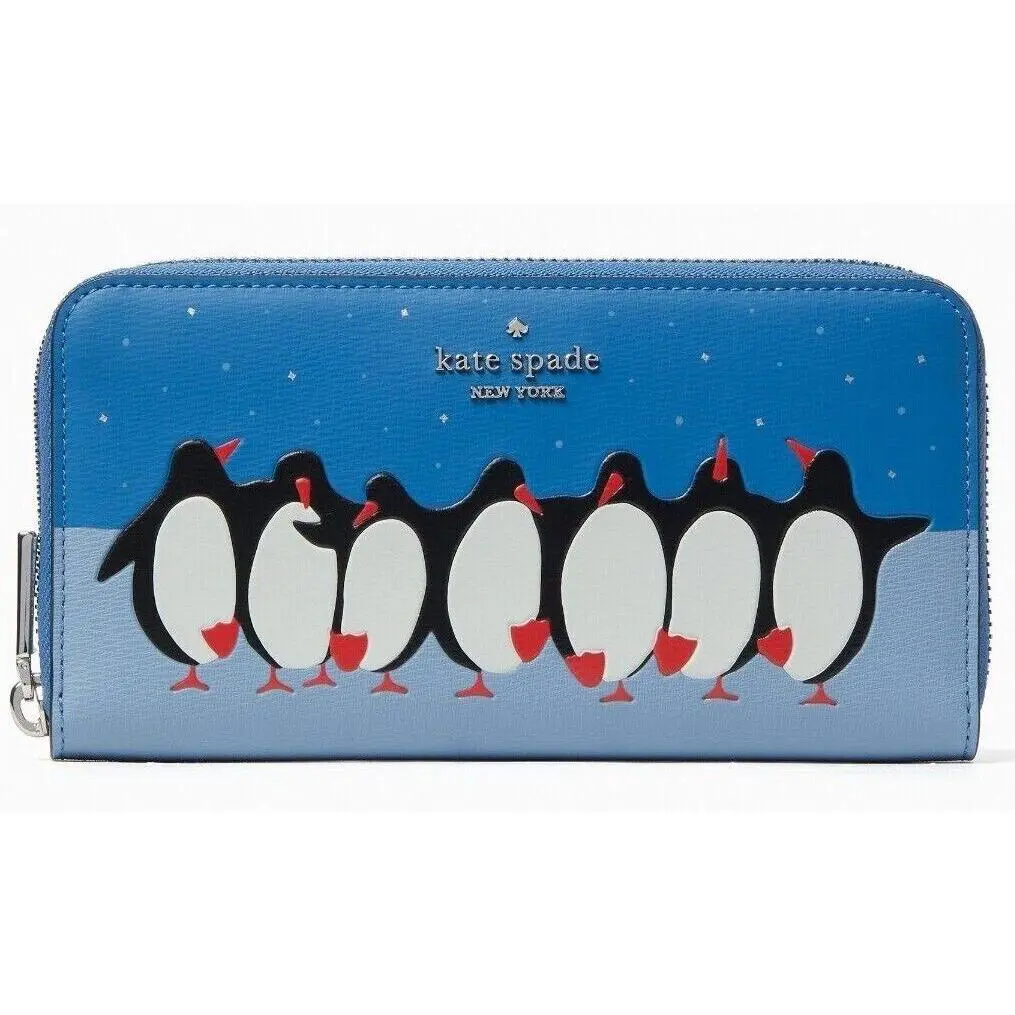Kate Spade Large Continental Wallet Blue Penguins Ziparound K4767 Retail