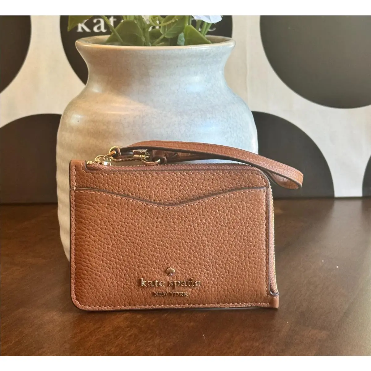Kate Spade Leila Small Cardholder Wristlet Warm Gingerbread ID Wallet L Zip