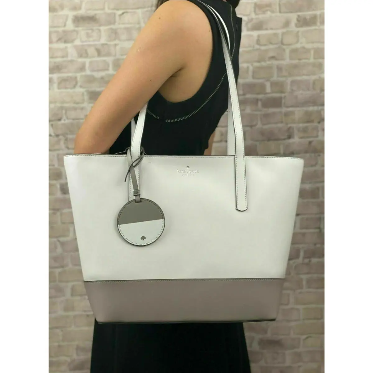 Briel Large White Gray Smooth Leather Tote WKRU6708 by Kate Spade