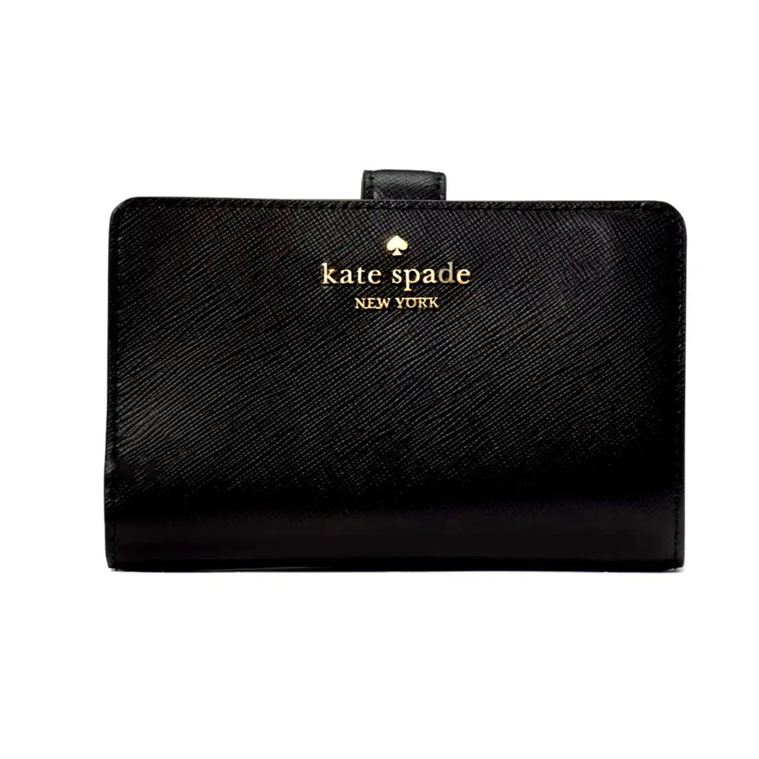 Kate Spade Madison Medium Compact Leather Bifold Wallet KC580 Black New Nip