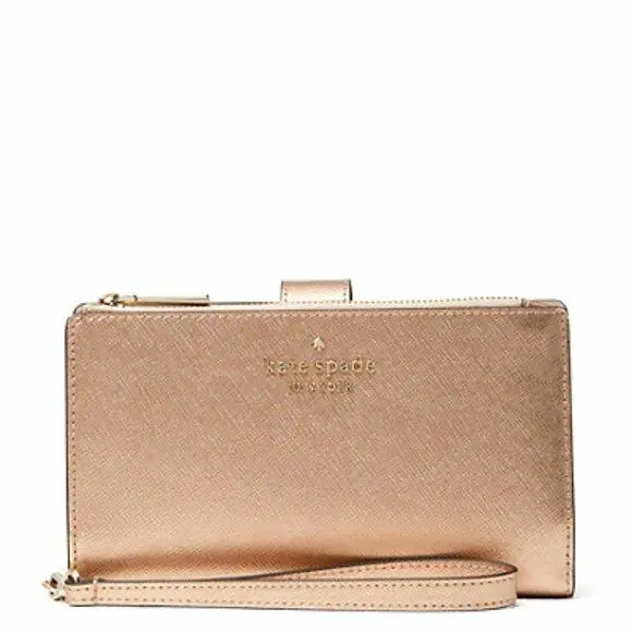 Kate Spade Staci Phone Wallet Wristlet Glittering Rose Metallic - Pink