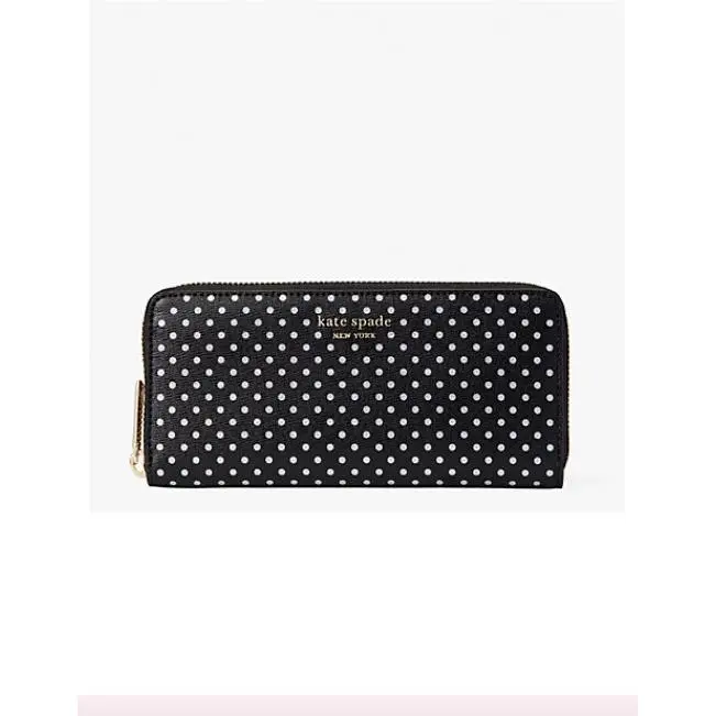 Kate Spade Spencer Metallic Dot Zip Around Continental Wallet New