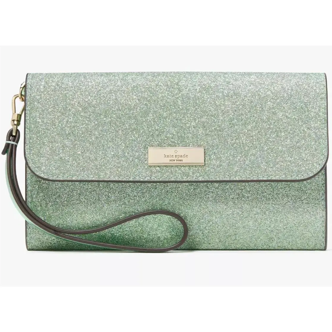 Kate Spade Kenzie Medium Flap Wristlet Green Glitter Wallet KK332
