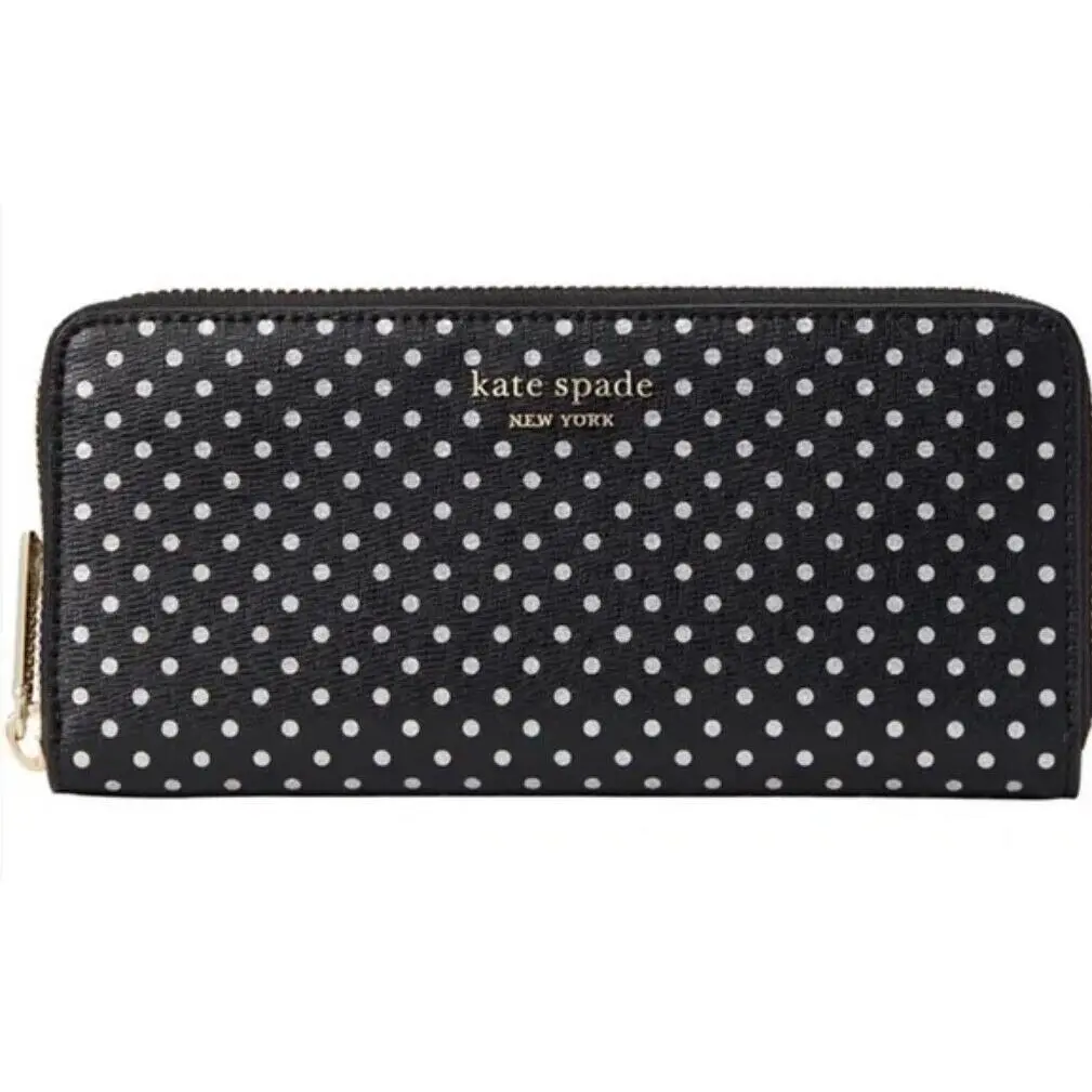 Spencer Slim Continental Wallet Black White Polka Dot K4546 by Kate Spade