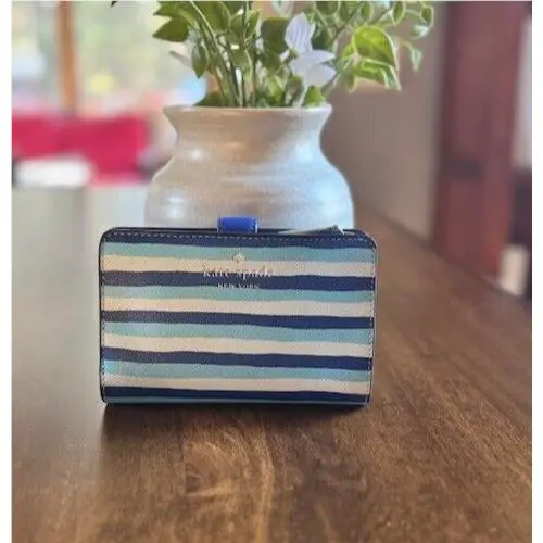 Kate Spade New York Schuyler Wave Stripe Medium Compact Bifold Wallet In Blue