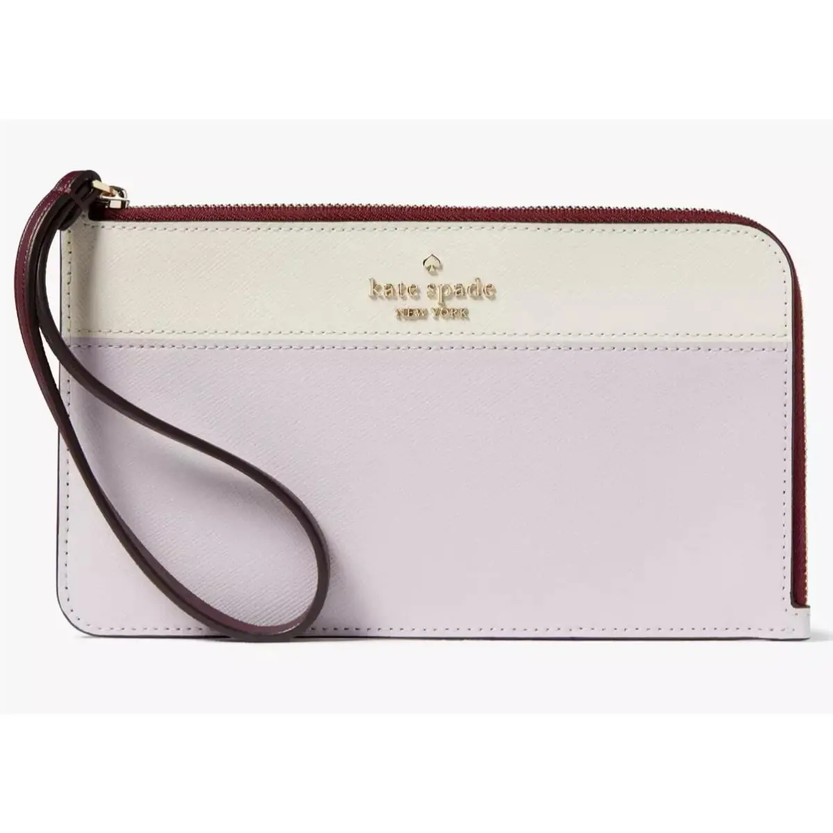 Kate Spade Lucy Pale Lilac / White Medium L-zip Wristlet KD545 F