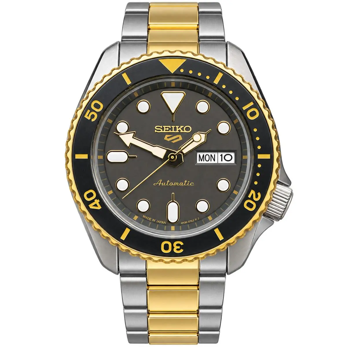 Seiko 5 Sports 42.5mm Charcoal Dial Two Toned Stainless Steel Watch SRPK22