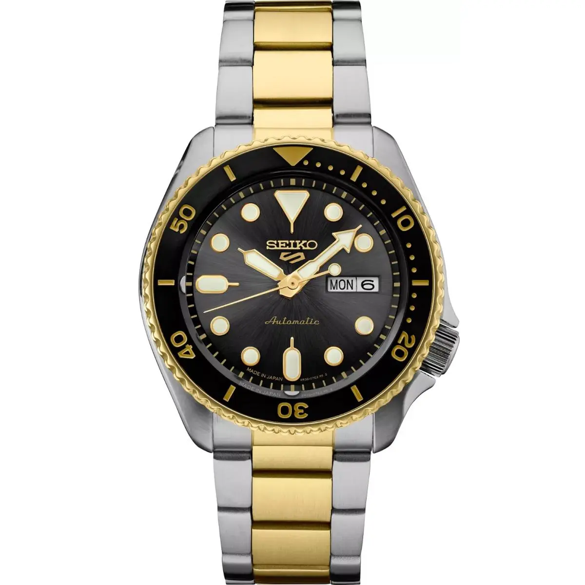 Seiko 5 Sports Charcoal Dial Two-tone Stainless Steel Round Men`s Watch SRPK22
