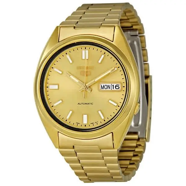 Seiko Series 5 Automatic Gold Dial Yellow Gold-tone Men`s Watch SNXS80