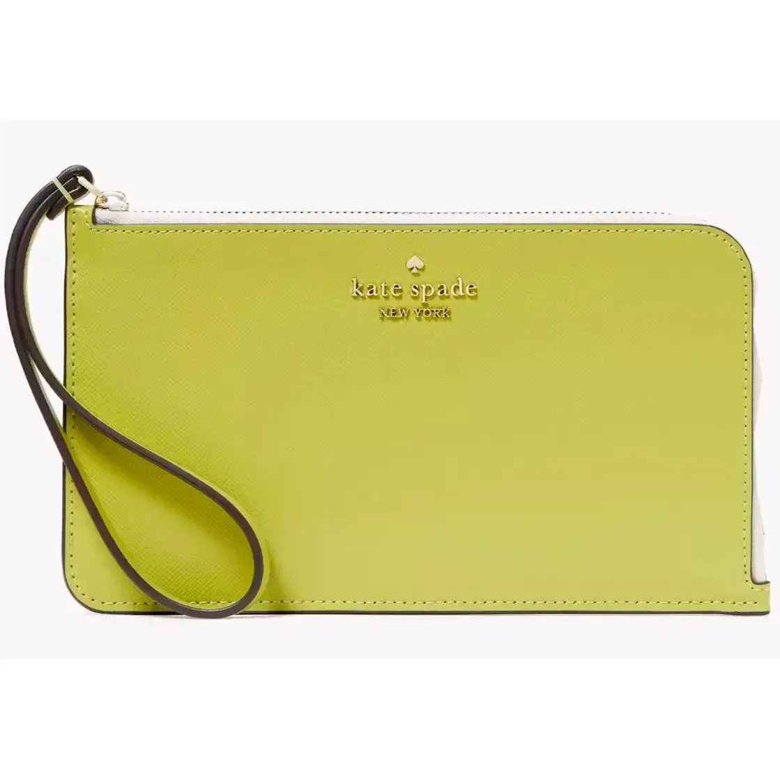 Kate Spade Lucy Lime Green Ivory Leather L-zip Wristlet KH765 Wallet F