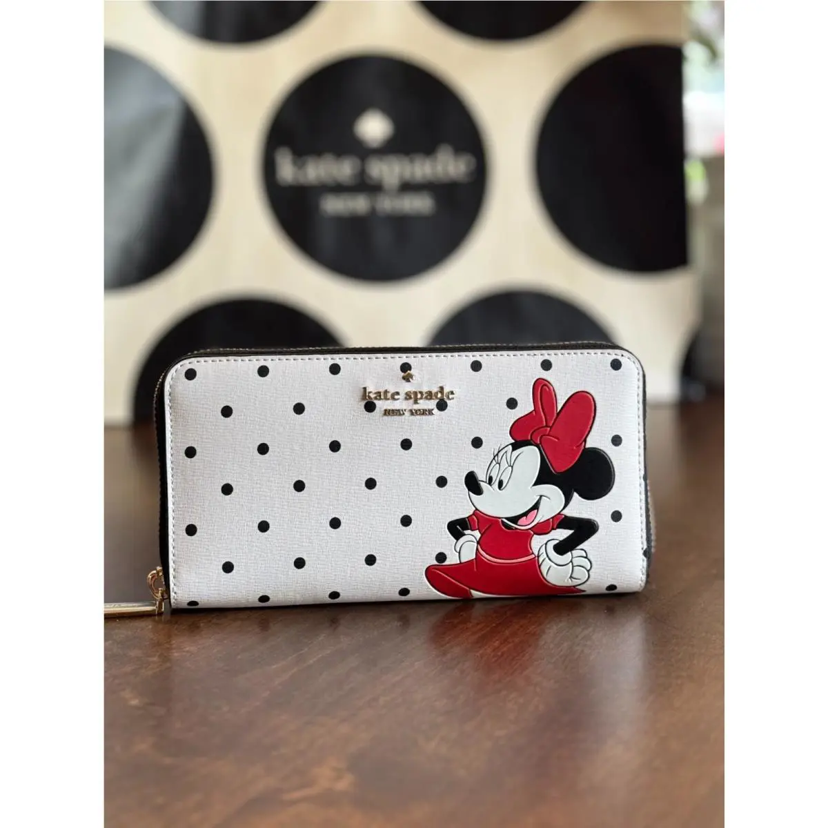 Kate Spade Minnie Mouse Large Continental Wallet Disney Zip Around K4759