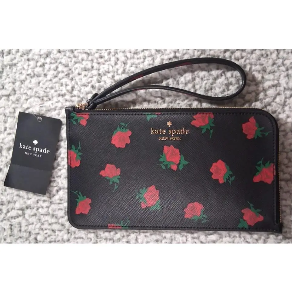 Lucy Medium L-zip Wristlet Ditzy Rose Toss by Kate Spade
