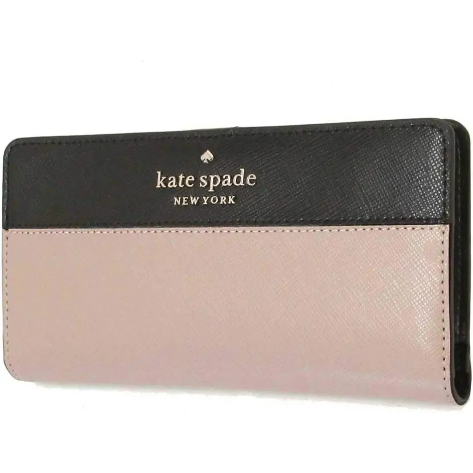 Kate Spade Staci Wallet Madison Colorblock Large Slim Bifold Wallet Black Beige