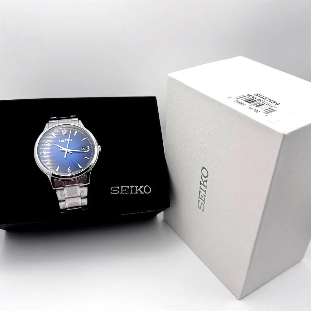 Seiko Essentials Navy Dial Men`s Watch - SGEH89 - Dial: Green, Band: Silver, Bezel: Silver