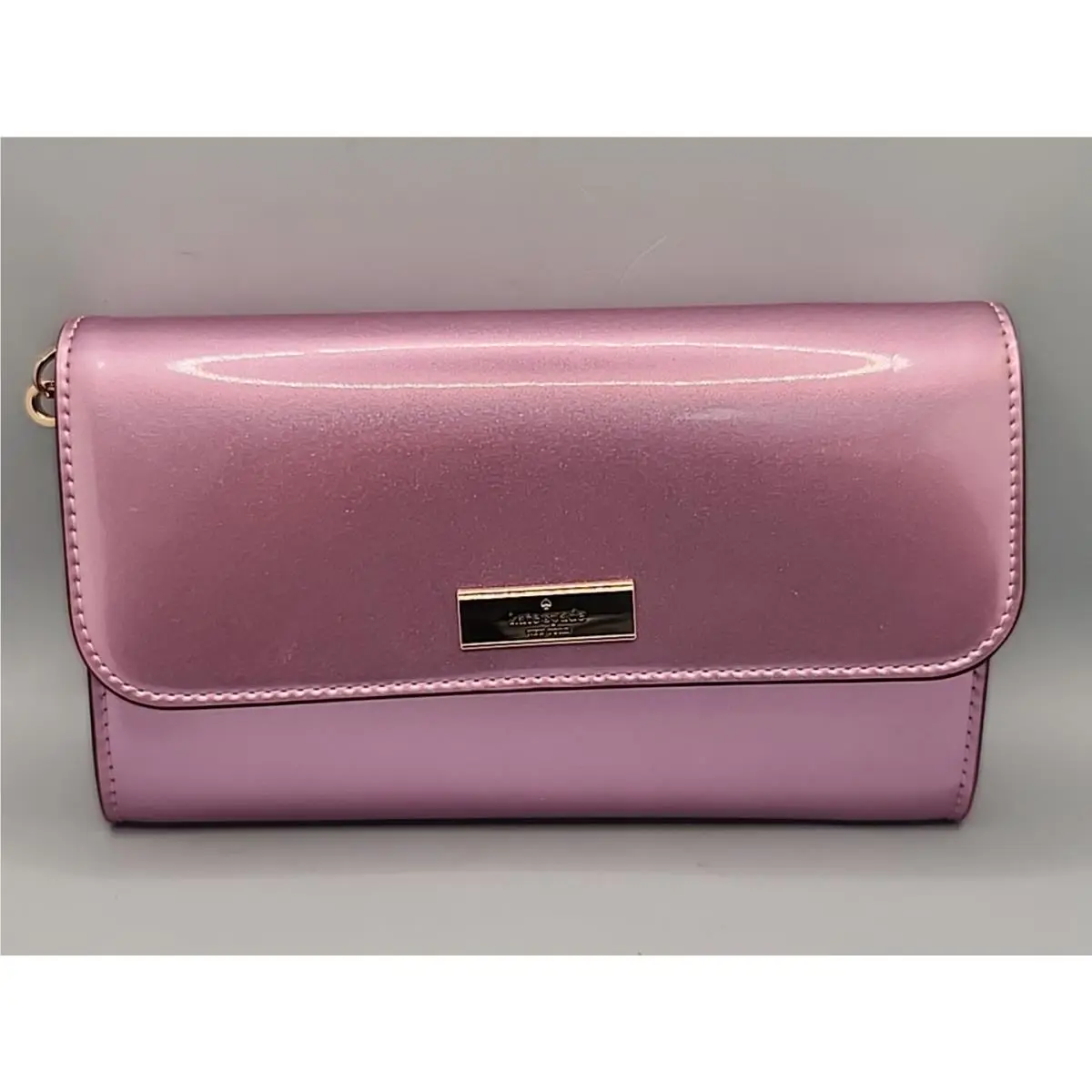 New Kate Spade Kenzie Medium Flap Phone Wristlet Patent Wallet Quartz Pink