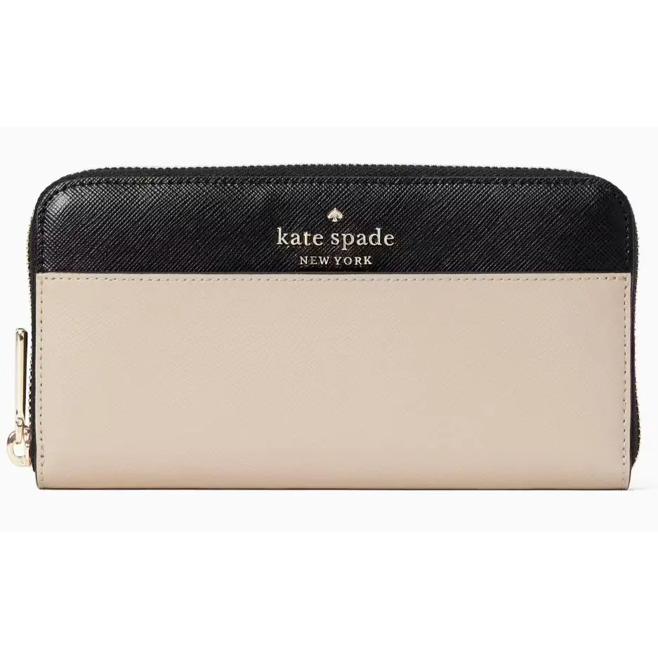 Kate Spade Staci Large Continental Wallet Beige Black Leather WLR00120