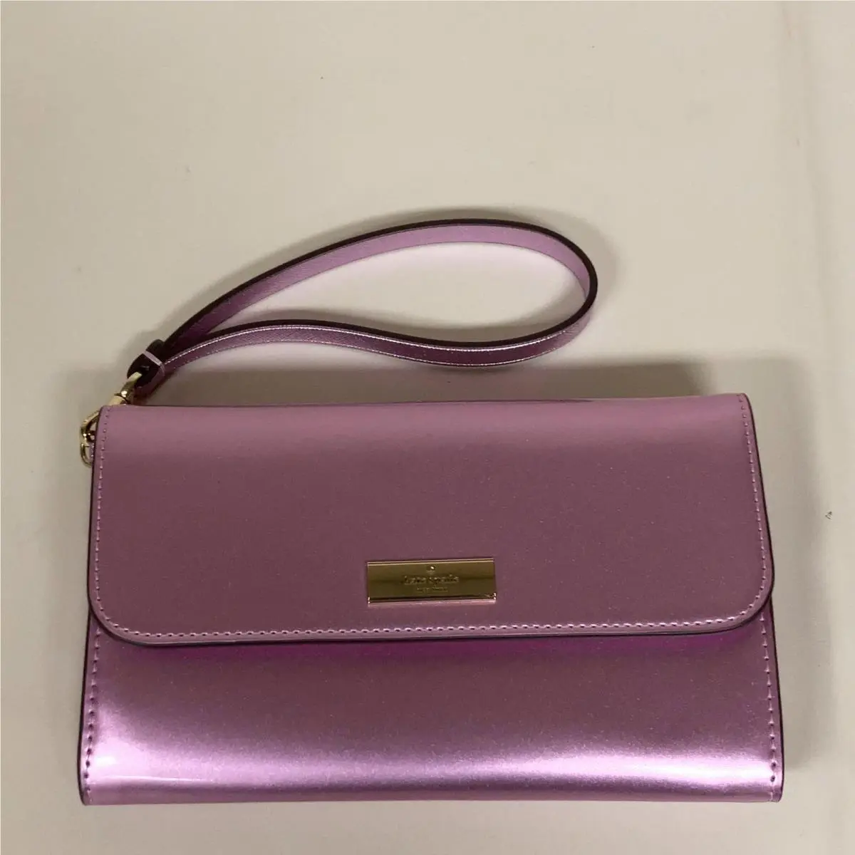 Kate Spade Kenzie Pink Metallic Medium Flap Wristlet Wallet KJ058 Coa