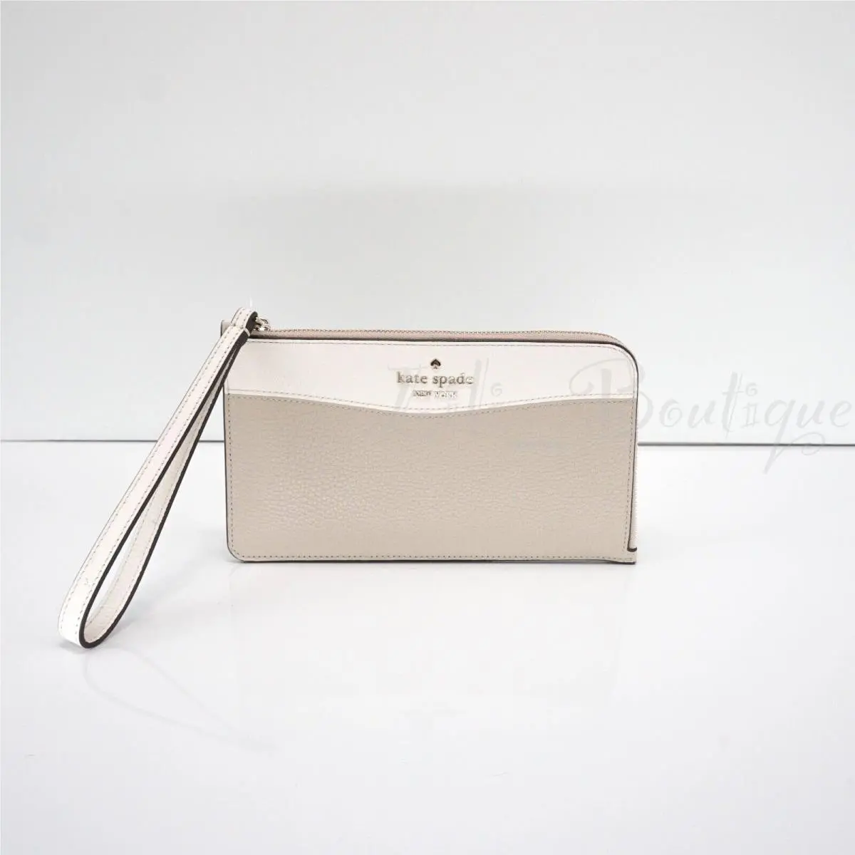 Kate Spade KE575 Lucy Medium L-zip Wristlet Pebble Leather Light Sand/cream