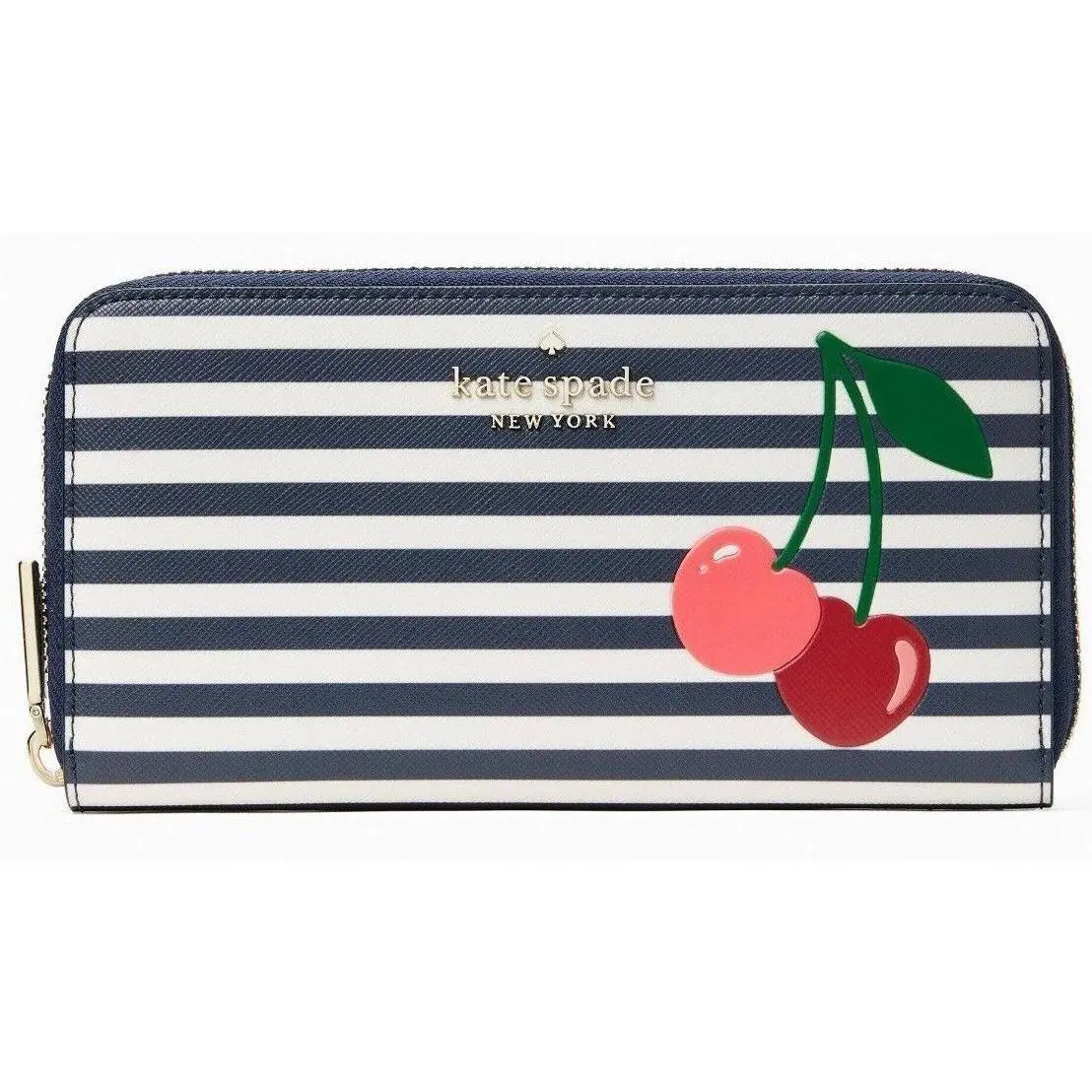 Kate Spade Striped Blue White Bing Cherry Large Continental Wallet K6144