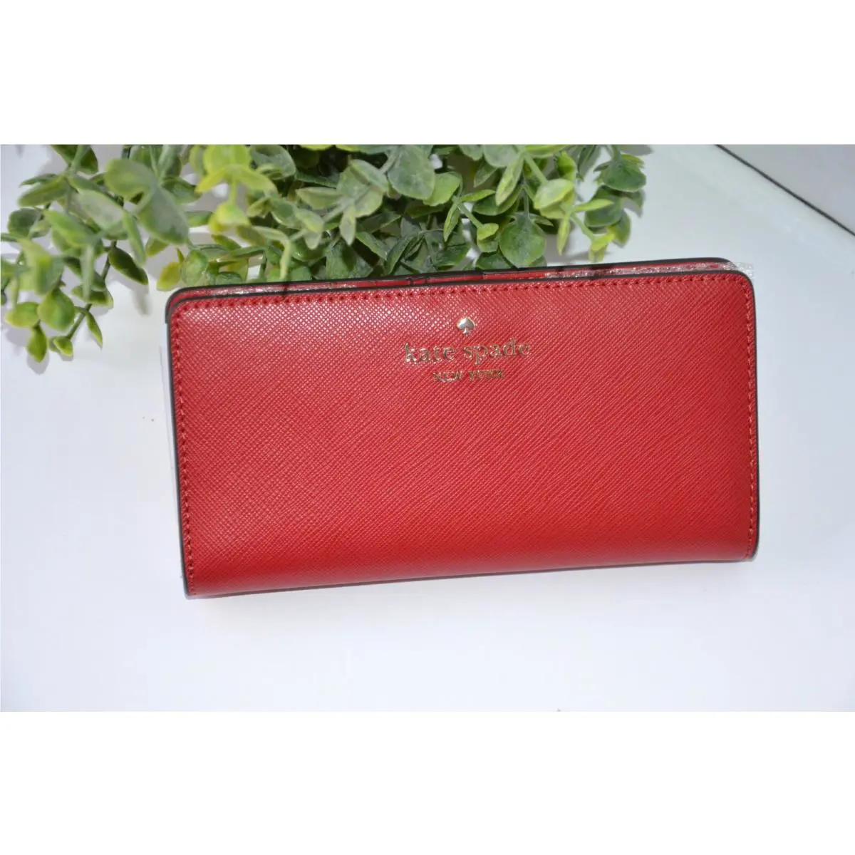 Kate Spade Madison Large Leather Slim Bifold Wallet Candied Cherry Red KC579