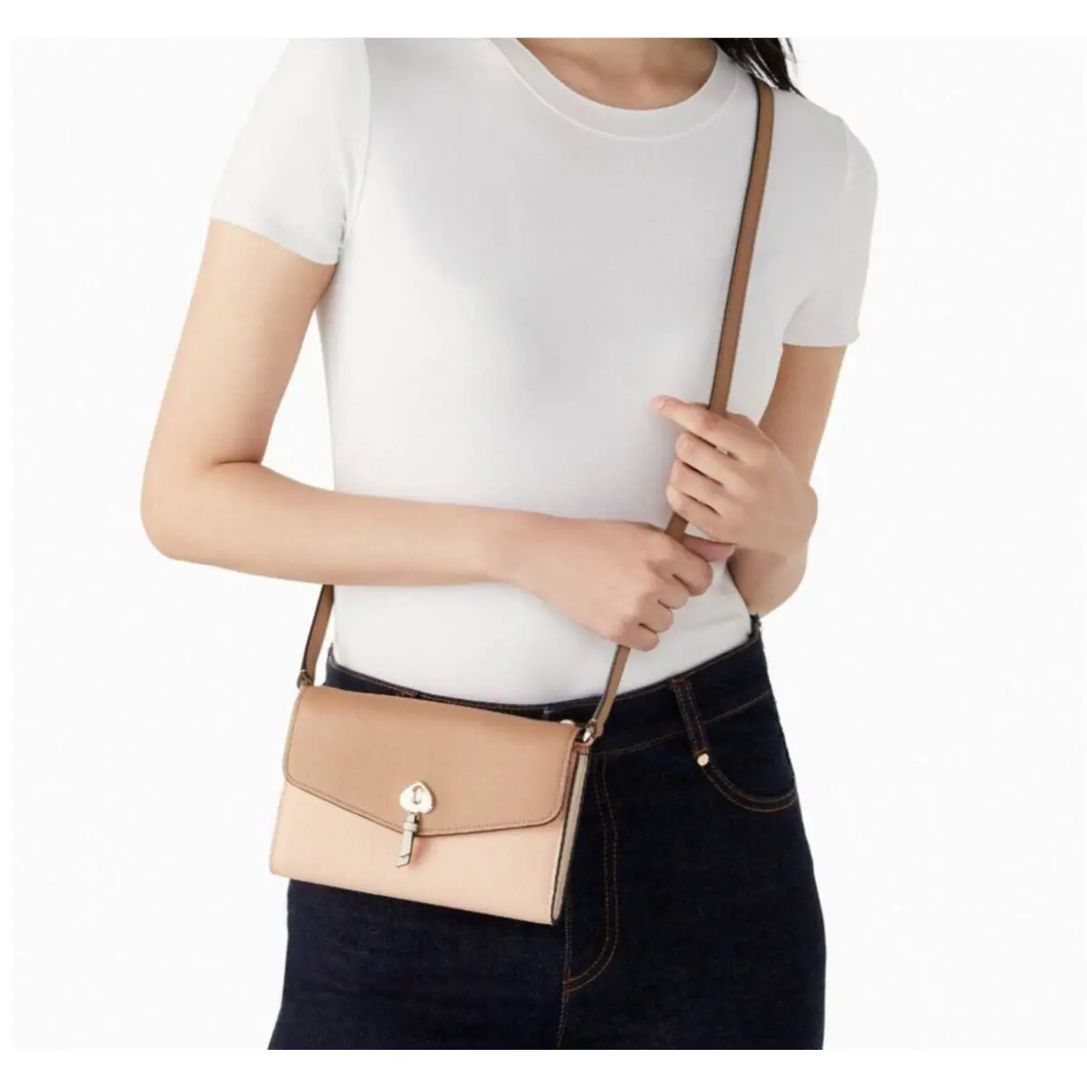 Kate Spade Marti Leather Flap Wallet Crossbody K8216 Brown Beige